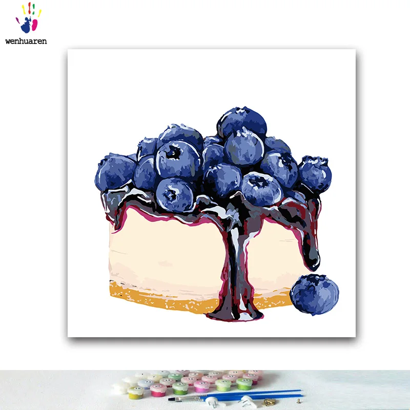 DIY картинки для раскраски по номерам с цветами черника сэндвич торт Картина