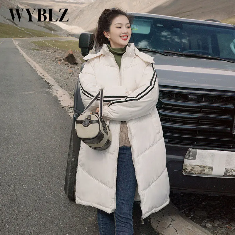 2021 Winter Down Jacket Cotton Padded Women's Korean Fashion Cotton Jacket Loose Thickened Knee Length Padded Jacket Black White