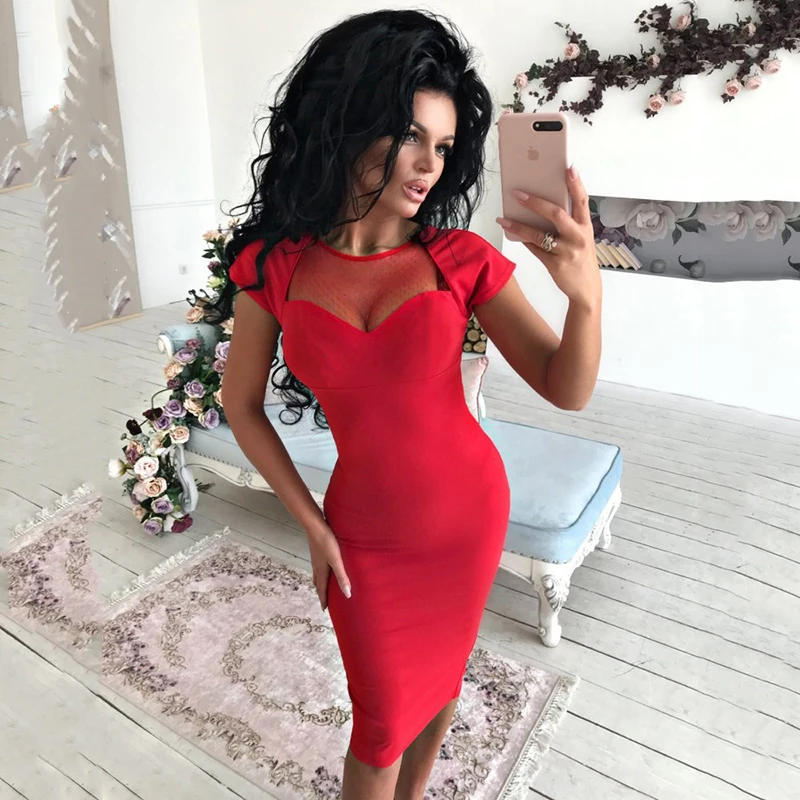 Женское облегающее платье BornToGirl красное Замшевое с коротким рукавом и круглым