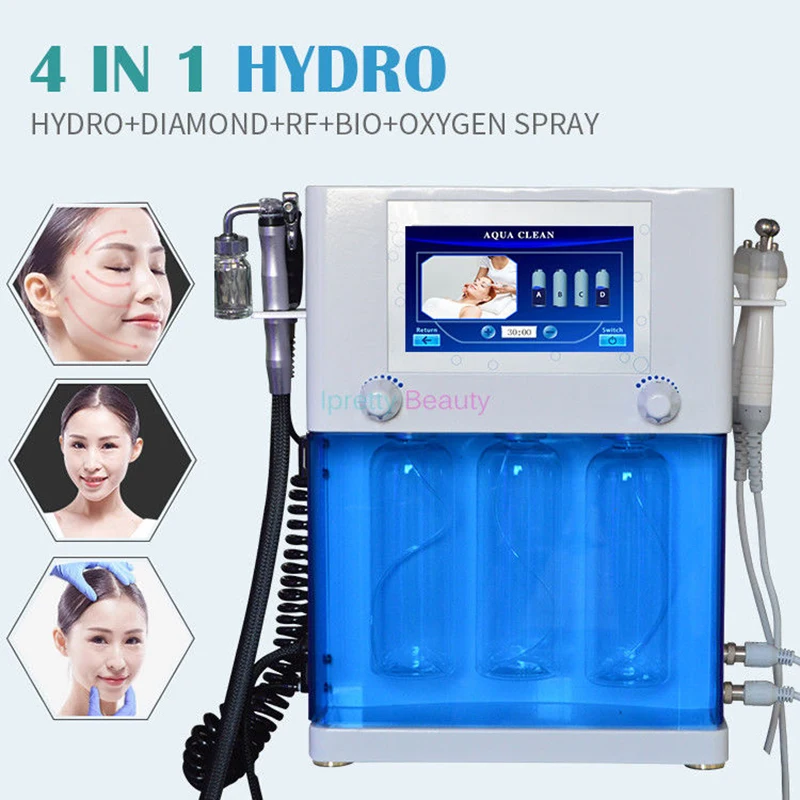 

High Quality 4 in 1 H2-O2 Hydro Dermabrasion Hydrafacial Machine RF Bio-lifting Microdermabrasion Water Jet Peel SKinCare Device