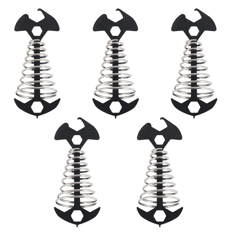 

New-5PCS Windproof Deck Nail Adjustable Fishbone Deck Anchor Pegs Tent Rope Tensioners for Hiking Camping