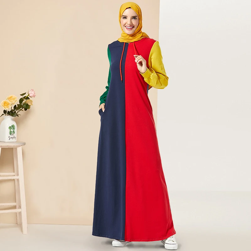 Siskakia/Макси платье с капюшоном Модные Цветные Лоскутные толстовки и свитера