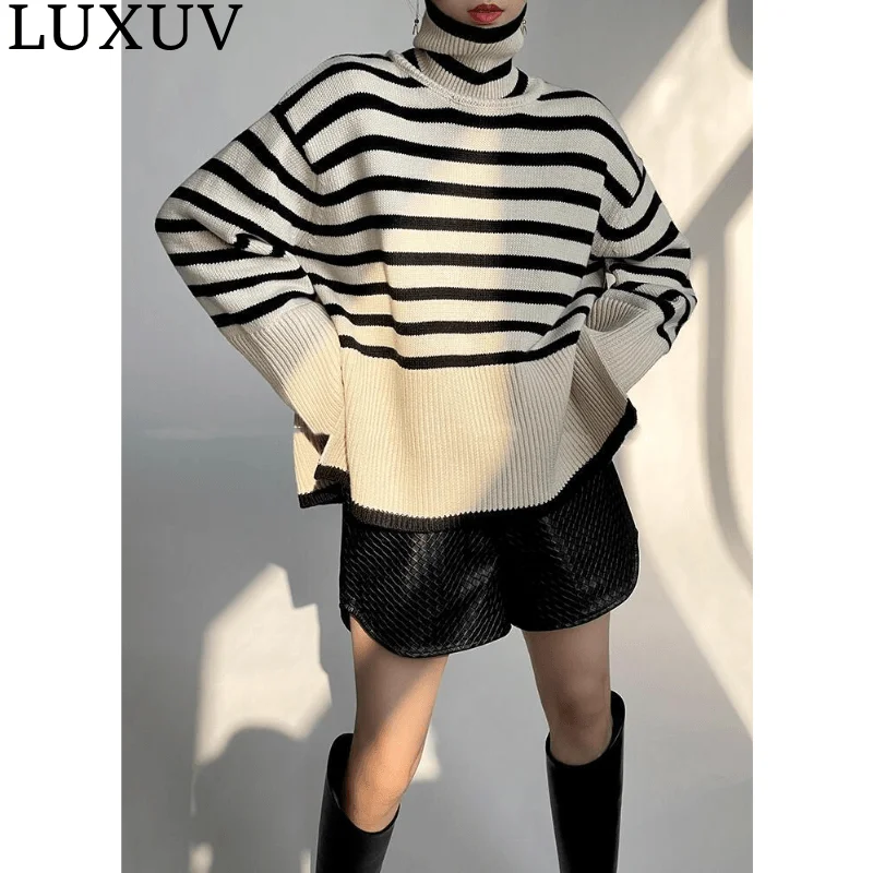 LUXUV Women's Outwear Sweaters With Throat Turtleneck Jacket Knitted Pull Cardigans Sweatshirt Office Ladies Jersey  Clothes