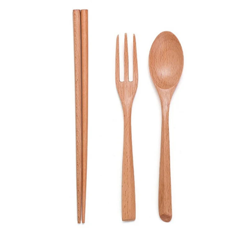 

Tableware Dinnerware Cutlery Wooden Spoon Fork Chopsticks Dinner Kit Rice Soups Utensil Cereal Handmade Home Kicthen Supplies