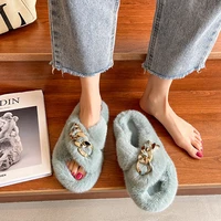 womens winter home fur slippers soft comfortable indoor flats keep warm shoes non slip cross plushr fluffy sandals large size