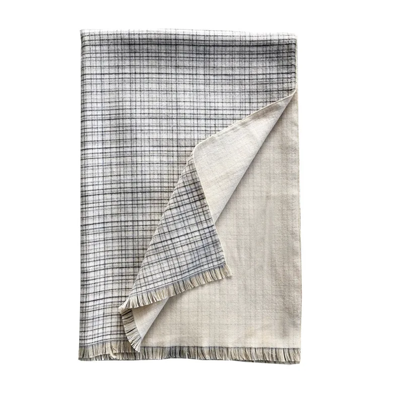 

Autumn women winter scarf luxury 2020, high-end cashmere wild check double-sided long shawl pure color scarves stole tippet