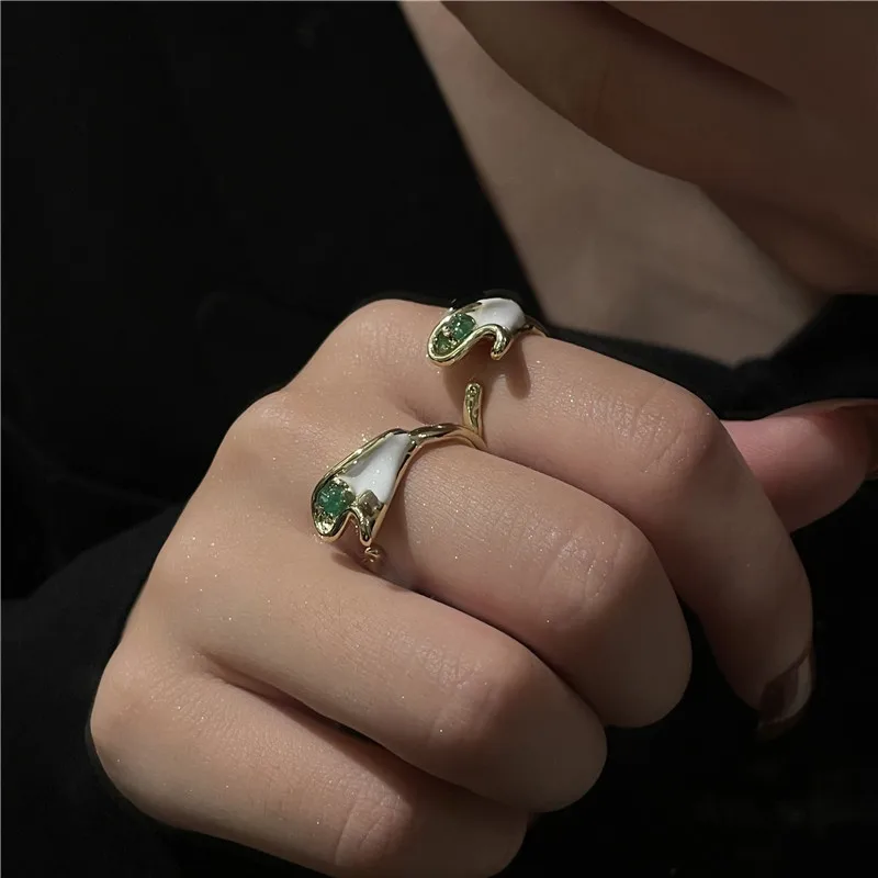 

Ins French Niche Design Irregular Opening Gold Color Ring Women Temperament Turquoise Foil Ring