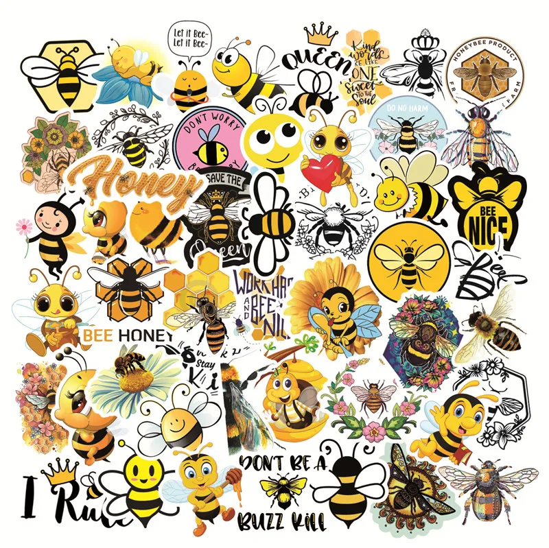 

50pcs Yellow Little Bee Stickers for Laptop Skateboard Guitar Luggage DIY Fridge Car Bottle Decals Kids Toys Graffiti Stickers