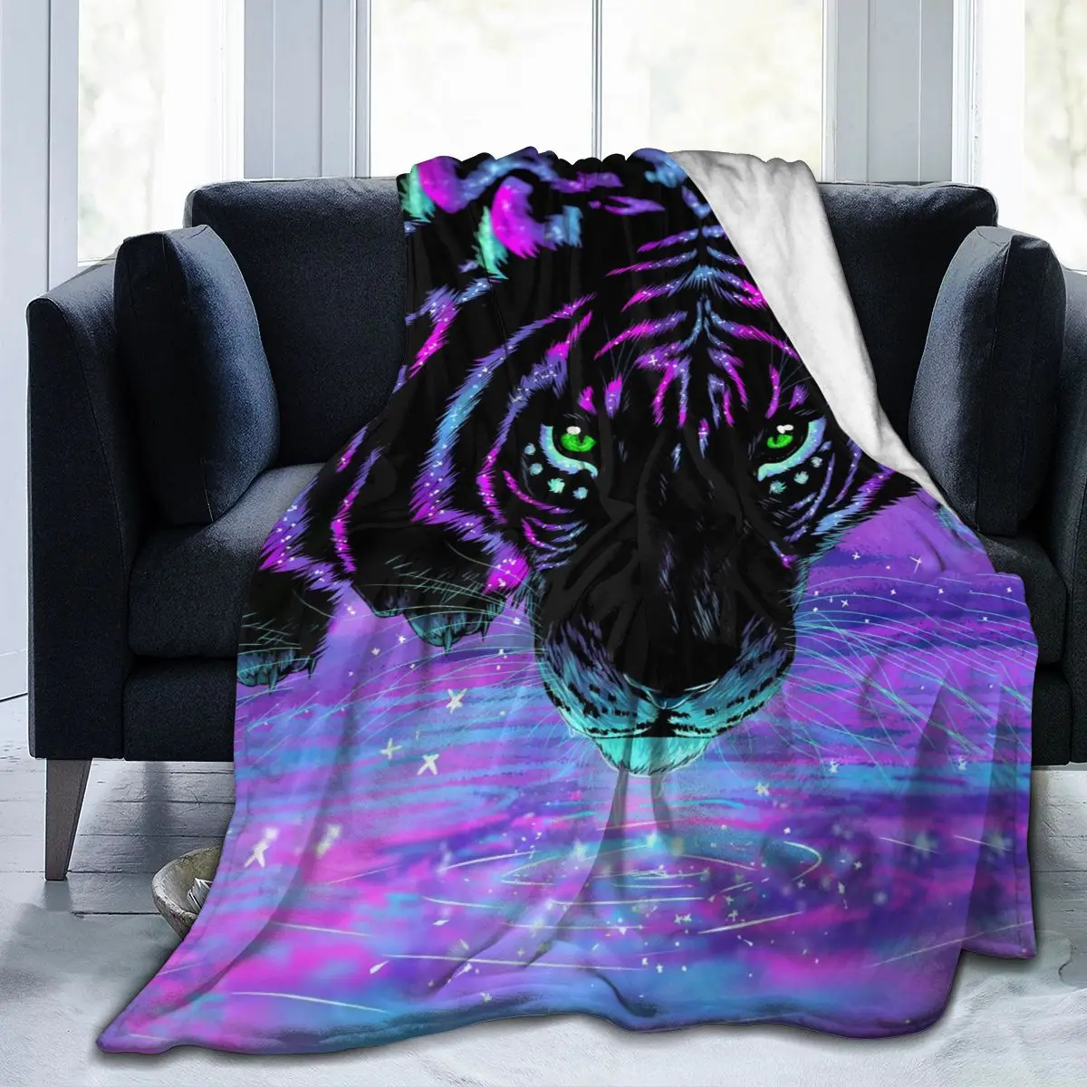 

Manta con estampado 3D de Tigre, colcha con estampado de animales, ropa de cama retro, manta suave cuadrada de lana para picnic