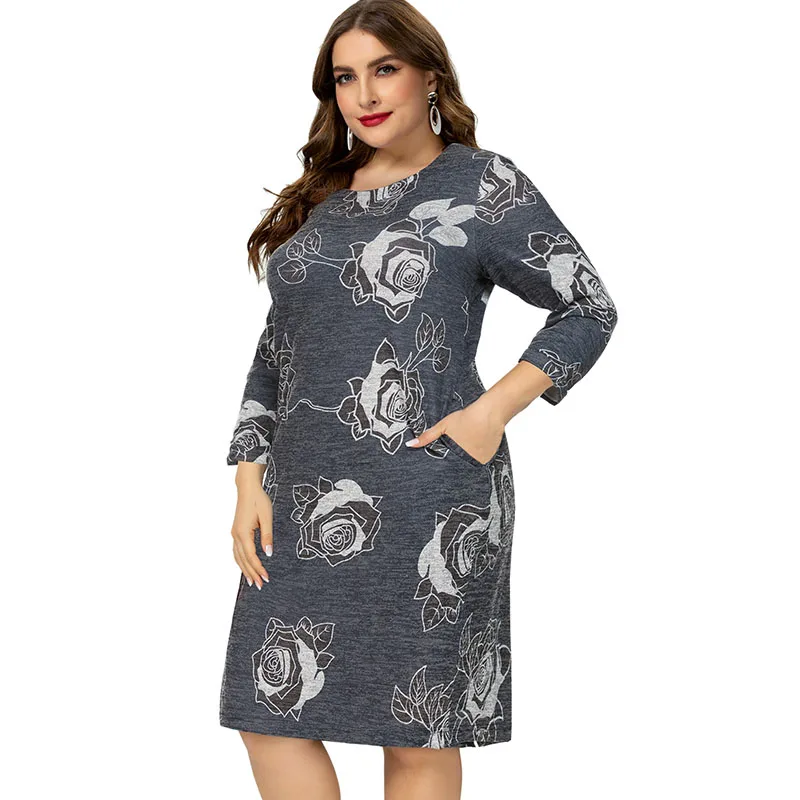 

2021 Fall Women Long sleeve Printed flower Dress fashion ladies mom clothes Plus Size Womens Dresses 4XL 5XL 6XL