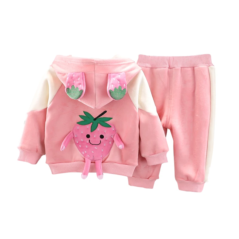 

Fashion New Warm Composite Velvet Single Zipper Hooded Collar Fruit Sweater Girl Autumn and Winter Jacket 1-5 Years Old