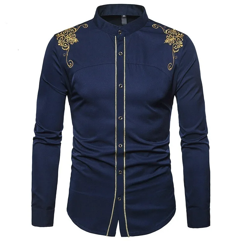 Men Fashion Shirts Palace Embroidery Long Sleeve Muslim Tops Shirt Saudi Arabic Blouse Men Autumn Clothing Islamic Black Casual
