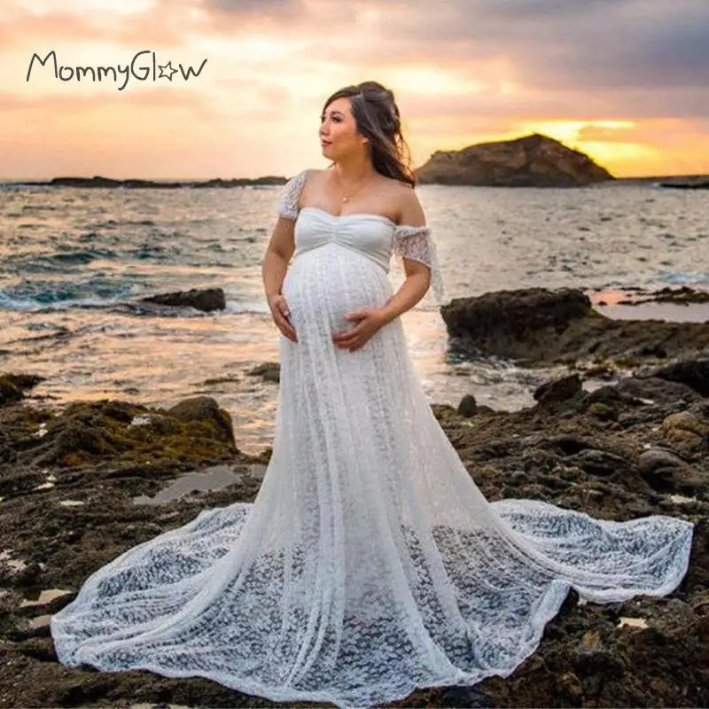 

Lace Maternity Dresses For Photo Shoot Pregnant Women Baby Shower Dress Sweep Train Maxi Gown Pregnancy Dress Photography Props