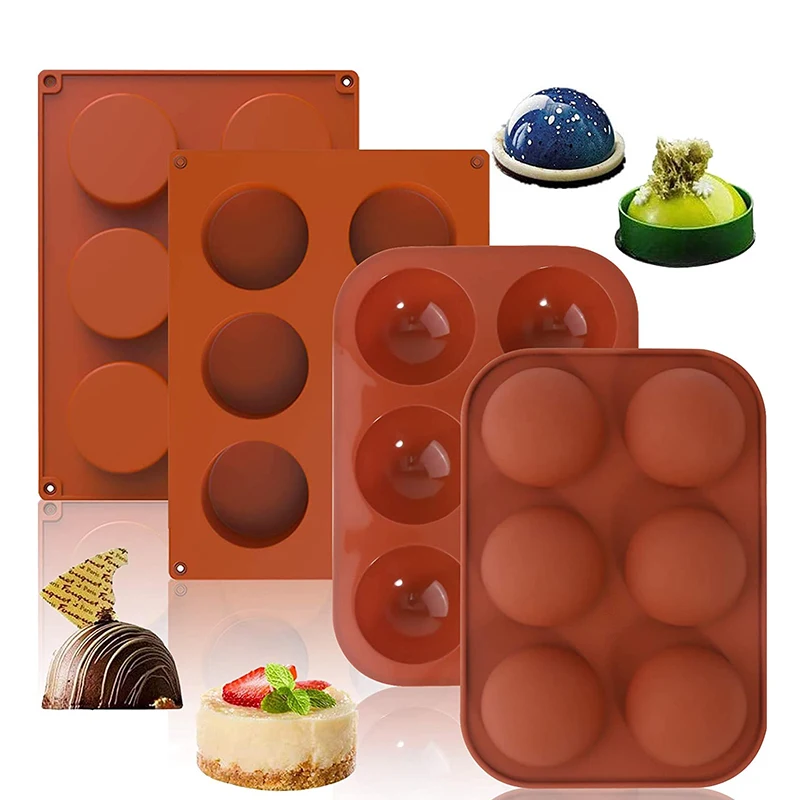

4pcs Medium Semi Sphere Silicone Mold 6 Holes Round Chocolate Molds for Hot Chocolate Bomb Soap Jelly Brownie Cake Dome Mousse