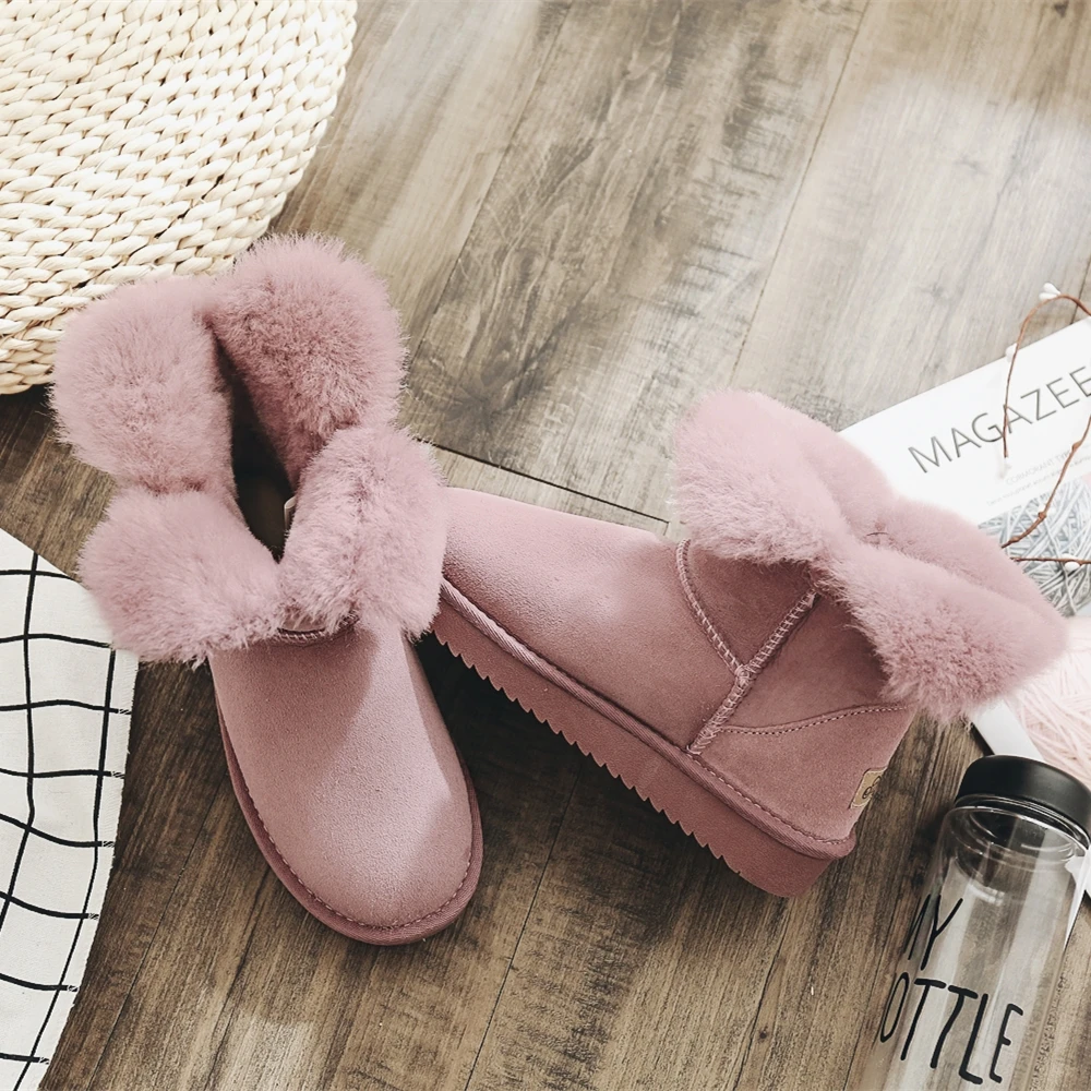 

2021 Hot Selling 100% Real Sheepskin Leather Natural Fur Brand Classic Snow Boots For Women Winter Ankle Shoes