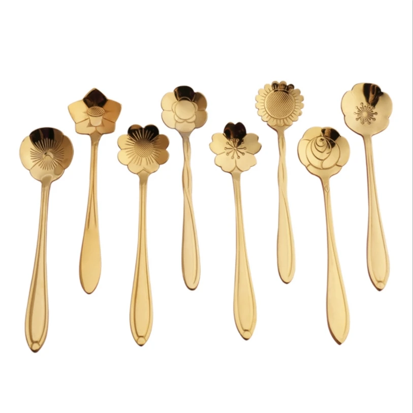 

8pcs/set Flower Shape Coffee Spoon Stainless Steel Suger Tea Spoon Ice Cream Scoop Kitchen Tool Tableware