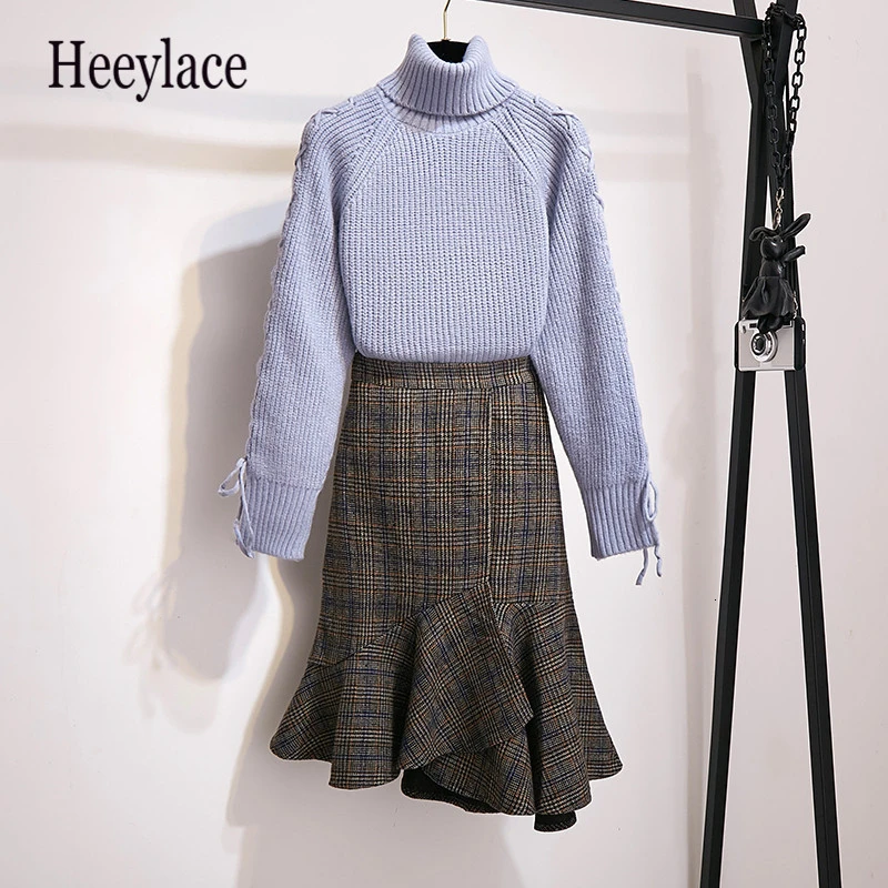 Корейская Милая юбка русалки костюм 2019 осень зима женский белый вязаный пуловер