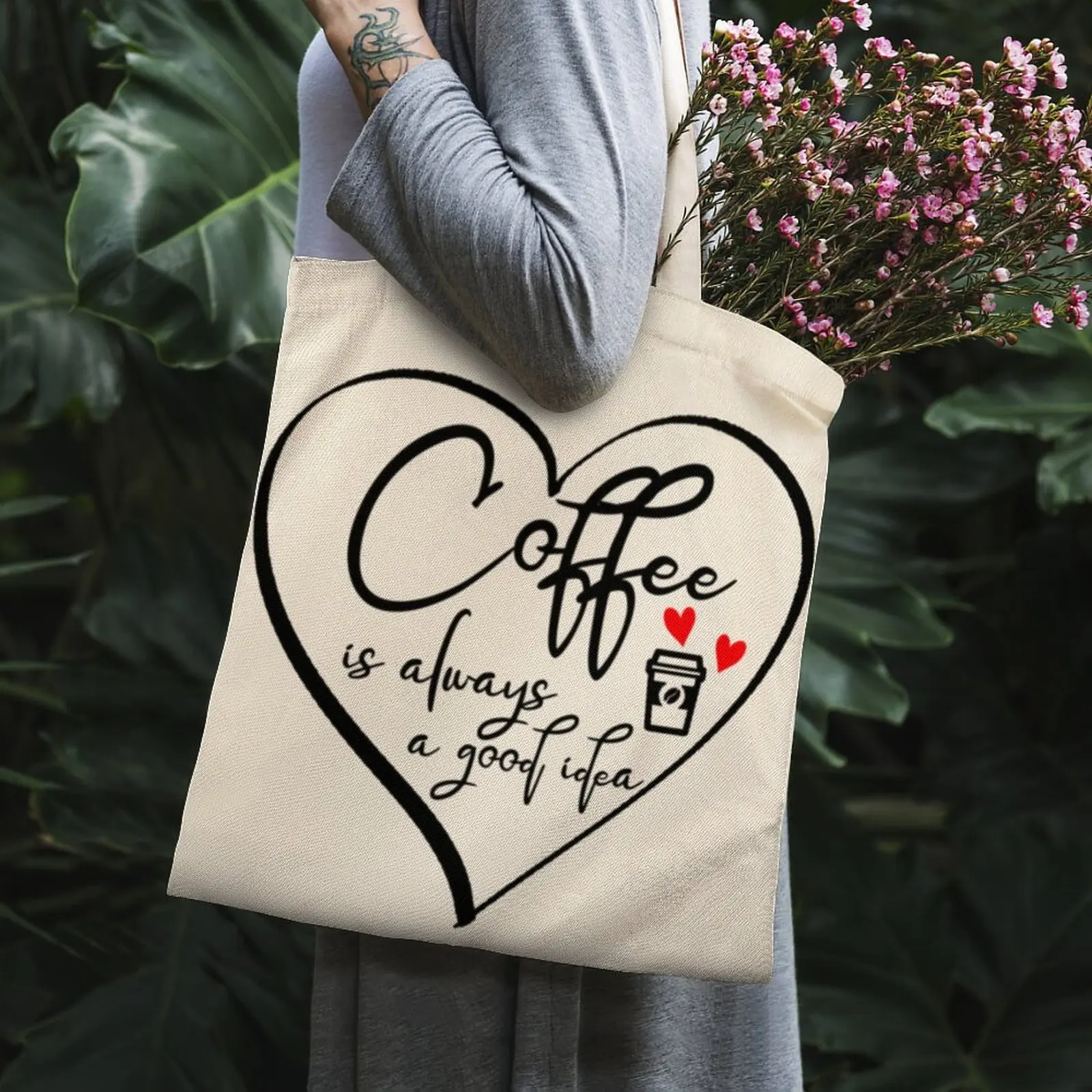 

Coffee Lovers Tote Bag White Handbags Tops School Custom Logo