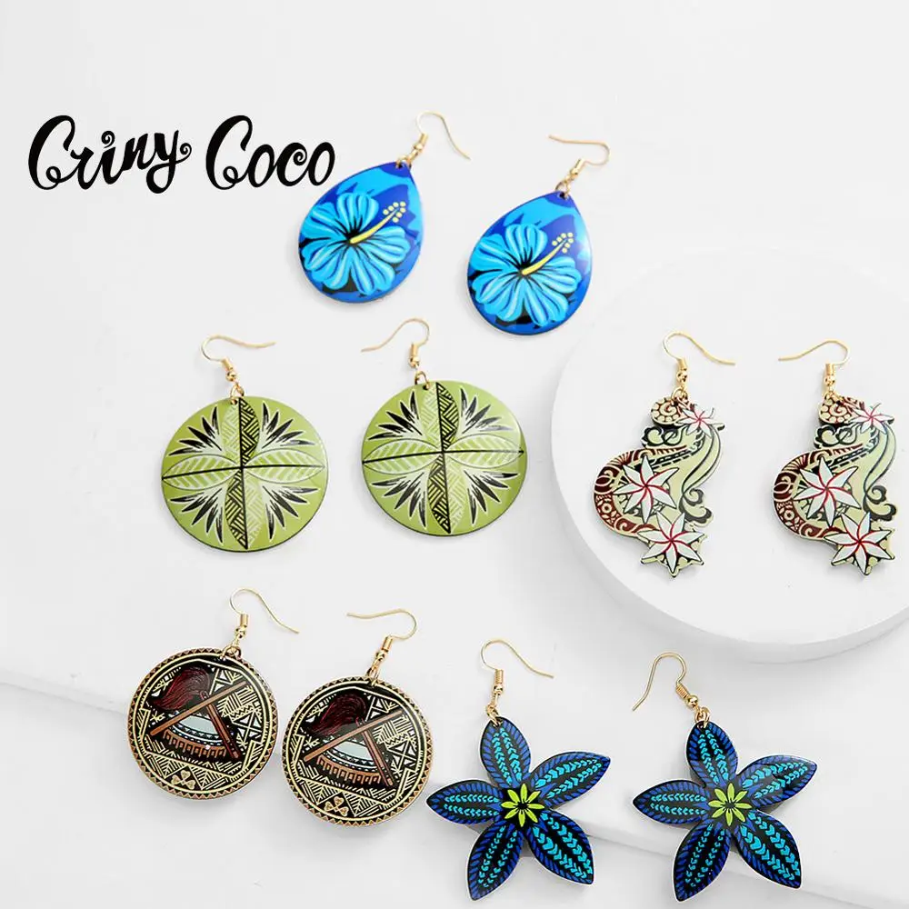

Cring Coco Original Design Acrylic Earrings for Women Blue Star Frangipani Jewelry Vintage Handmade Pearl Drop Hawaiian Earring