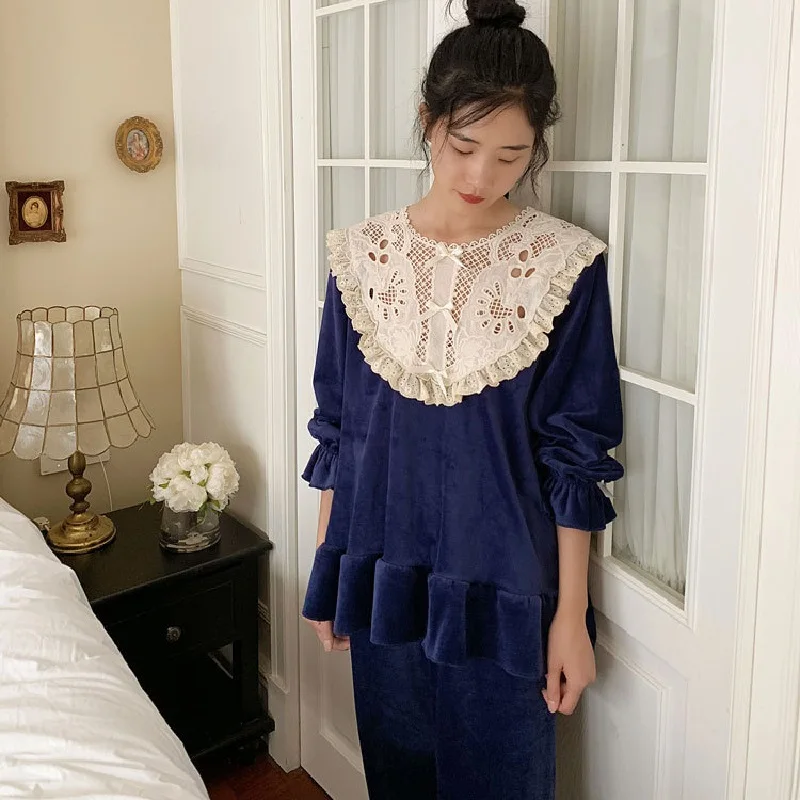 Винтажные толстые теплые бархатные женские пижамы наборы Осень-зима милые