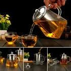 Термостойкий стеклянный чайник с ситечком из нержавеющей стали, квадратный цветочный чайник, термостойкий чайный набор, квадратная чашка и чайник