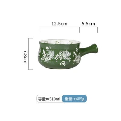 Green bowl Креативная японская керамическая посуда для завтрака, чашка для дома с тарелкой, запеченная чаша, овсяная чаша с ручкой - Цвет: Green bowl