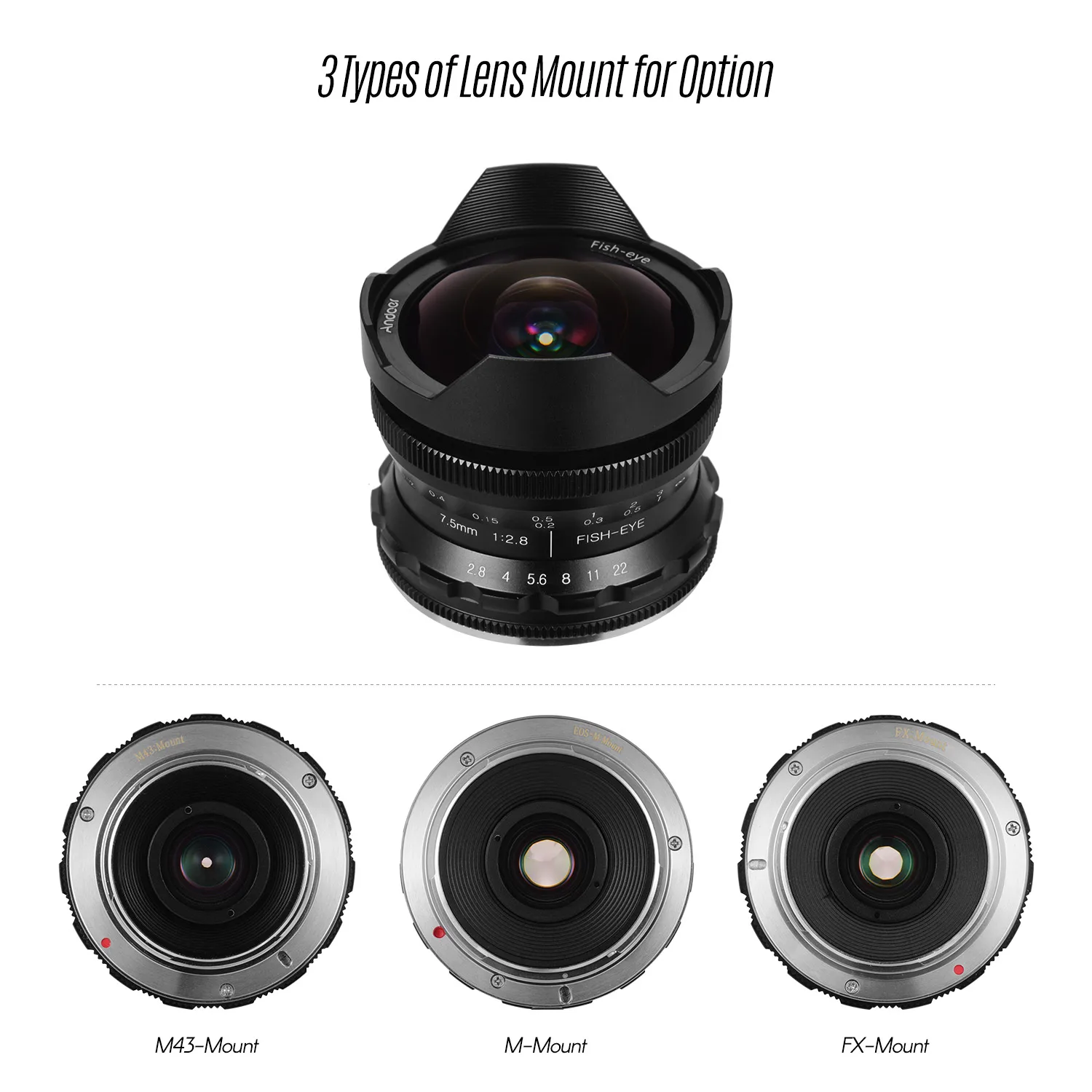 Andoer 7.5mm F2.8 Manual Focus Fisheye Lens 180° Ultra Wide Angle Large Aperture for Sony APS-C Frame ILDC Camera A6300 A6000 |