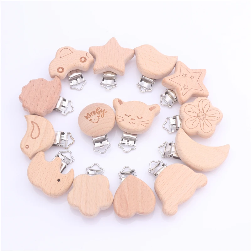 

10Pcs/Lot BPA Free Cute Modelling Beech Pacifier Clip Small Animal Heart-shaped Baby DIY Preferred Nipple Chain Accessories