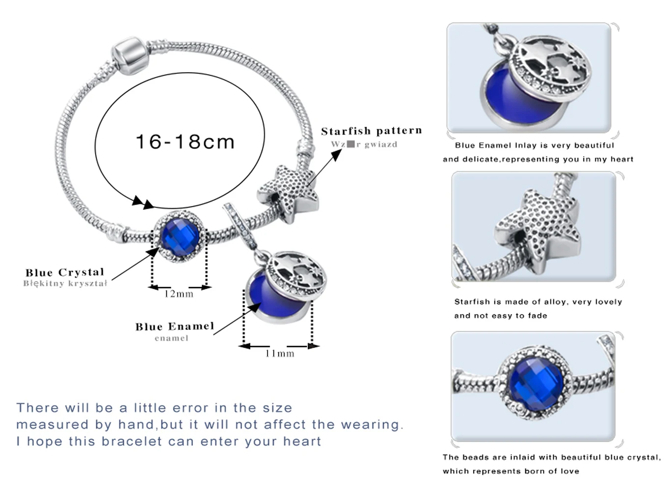 Legenstar синие Кристальные бусины серебристого цвета браслеты и для женщин DIY