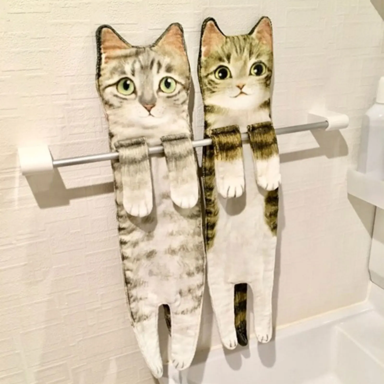 

Hot Cat Hand Towels Long 3D Cat Shape Wipe Handkerchiefs Bath Towels for Bathroom Kitchen Funny Hand Towels