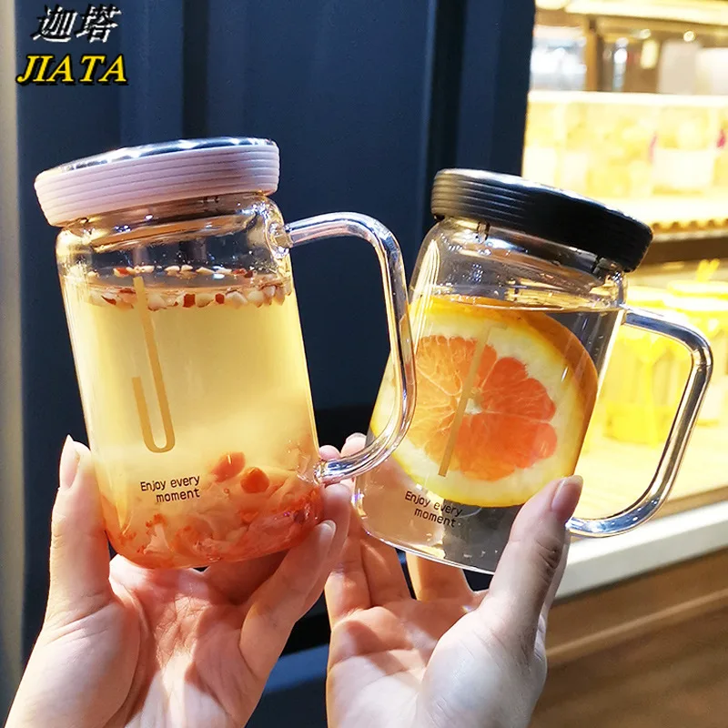 

Coffee Milk Cup Simple Net Red Ins Flower Glass Cup Male and Female Tea Handle Cup Small Fresh Water Cup Double Wall Glass Cup