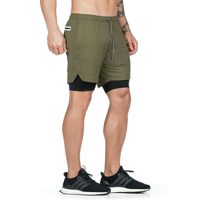 

Summer hot style men's outdoor sports fitness shorts large size quick-drying double-layer mesh five-point pants training running