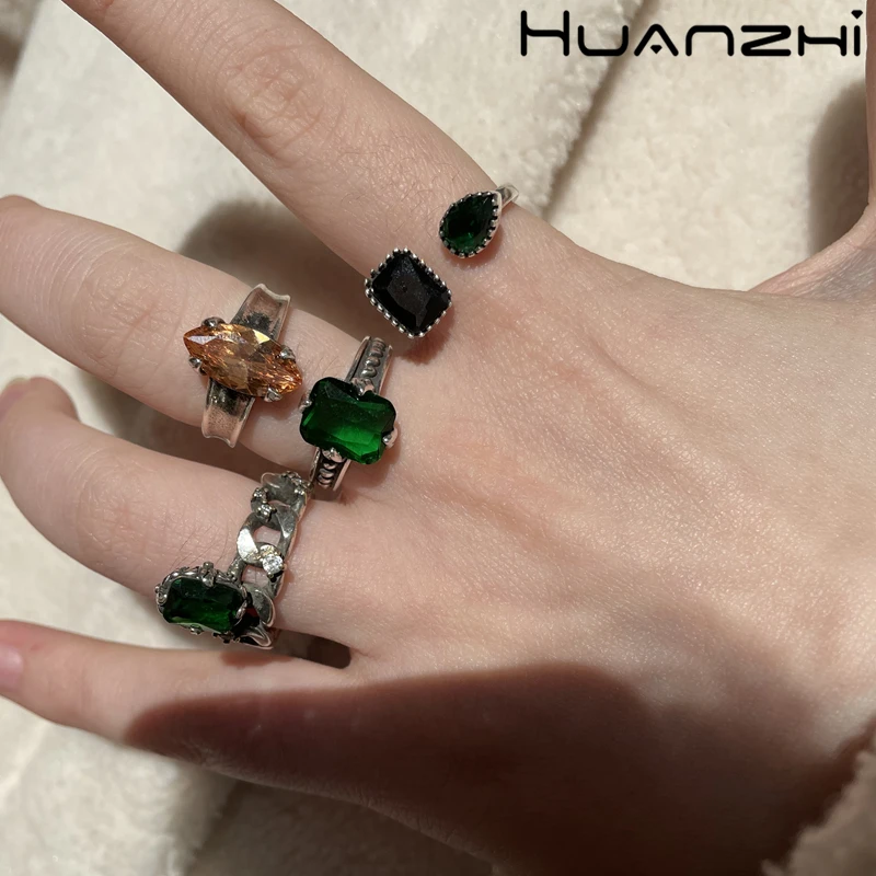 HUANZHI 2020 новые винтажные зеленые прозрачные стразы прямоугольник овальная цепи