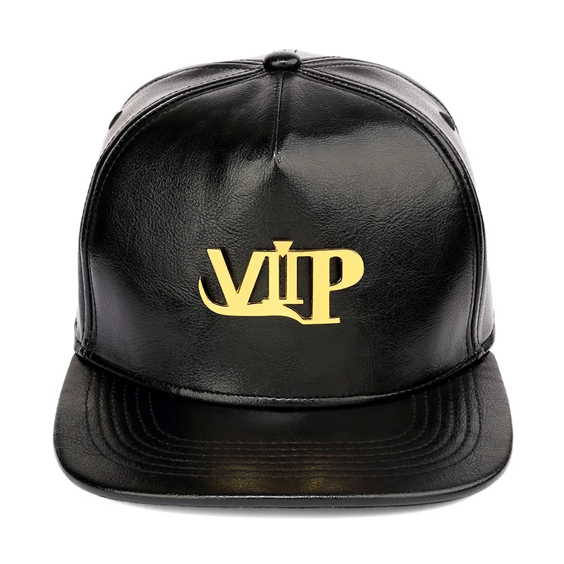 Adult Metal Gold Letter VIP Baseball Caps PU Leather Flat Brimmed Belt Buckle Adjustable Cool Snapback Hip Hop Men Hats Dropship
