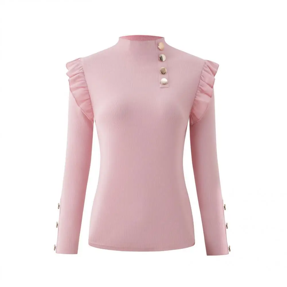 

Elegant Pure Color Pleats Blouse Women Shirt Autumn Winter Ribbing