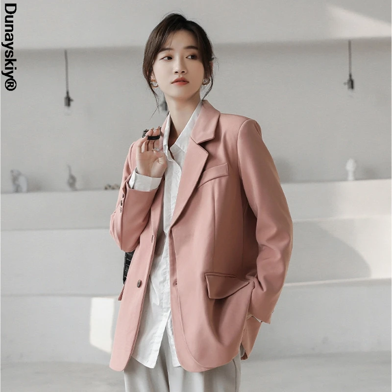 

Женский однотонный пиджак, офисный Однобортный блейзер с английским воротником, верхняя одежда, весна 2021