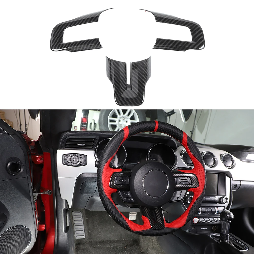

Steering Wheel Decoration Cover Trim for Ford Mustang 2015 2016 2017 2018 2019 2020 2021 2022 Car Accessories ABS Carbon Fiber