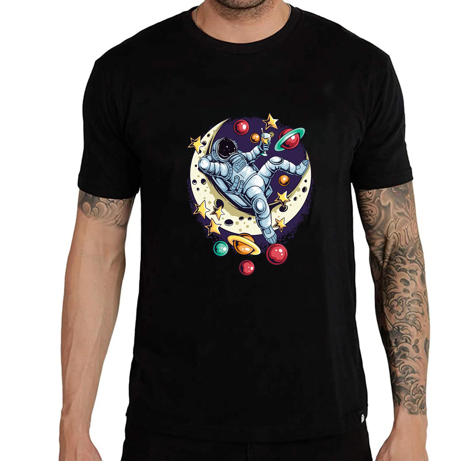 

New Fashion Summer Astronaut Novelty Graphic Mens T-Shirt Short Sleeves O-neck Black Plus Size Tshirt XS-4XL