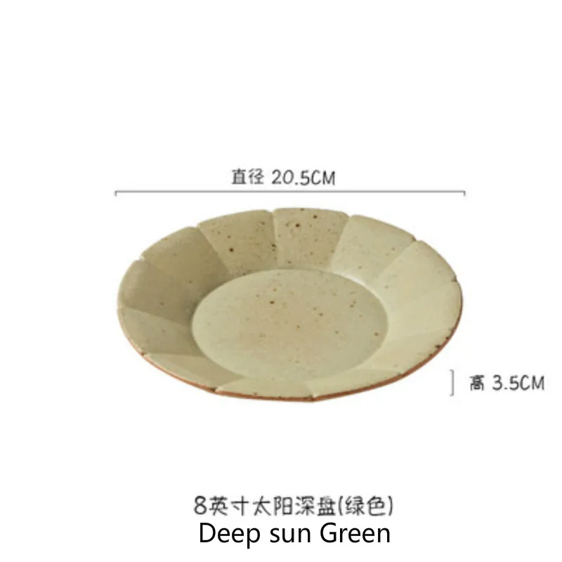Deep sun Green FANTERCY Японский ретро тонкий керамический креативный Западный простой блюдо для стейков домашний Ретро Круглый Салатница посуда и тарелки наборы - Цвет: Deep sun Green
