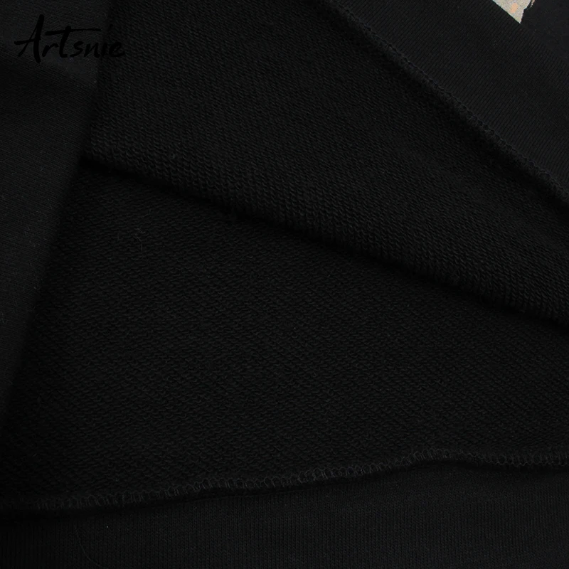 

Artsnie black casual cartoon women sweatshirt autumn 2019 o neck long sleeve hoodies streetwear knitted winter sweatshirts mujer