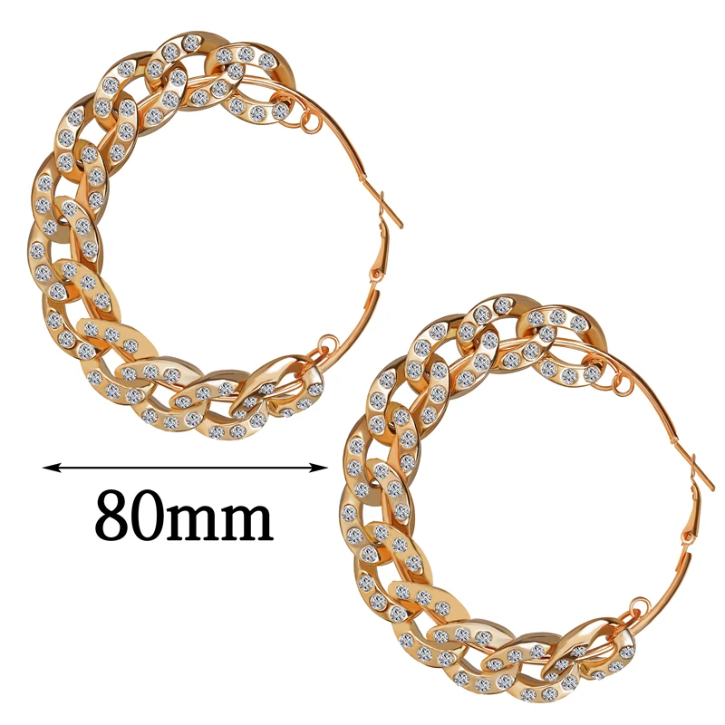 

New Bohemian Oversize Chain Hoop Earrings For Women 2020 Crystal Round Metal Hoop Earring Female Jewelry Fashion Statement