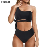 ingaga high waist bikinis leopard womens swimwear 2021 one shoulder swimsuit cut out bathing suits knotted biquini beachwear
