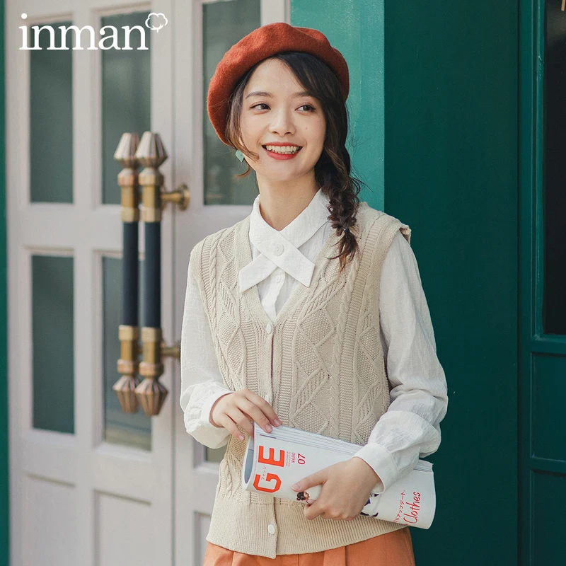 INMAN 2020 весенний однобортный жаккардовый короткий женский свитер без рукавов в