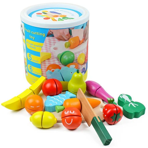 1set cutting toys Безопасный, деревянный режущий игрушки в виде угощений фруктов овощей ролевые игры Детские игрушки для кухни миниатюрная еда для кукол детские подарки - Цвет: 1set cutting toys