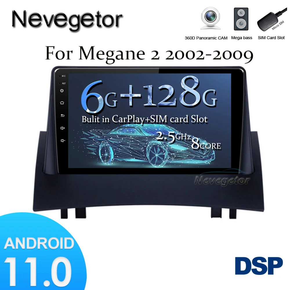 Головное устройство на Android 11 для Renault Megane 2 2002 2009 с рамкой Din автомобильный GPS