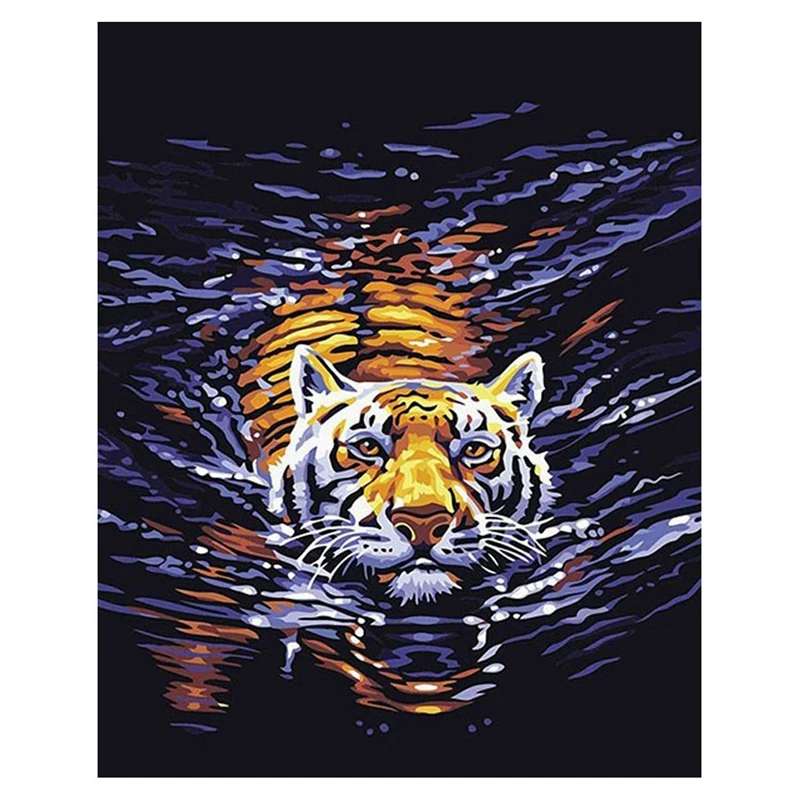 DIY масляная краска работает по номеру вода Тигр 16x20 дюймов (Безрамное)|Рисование и