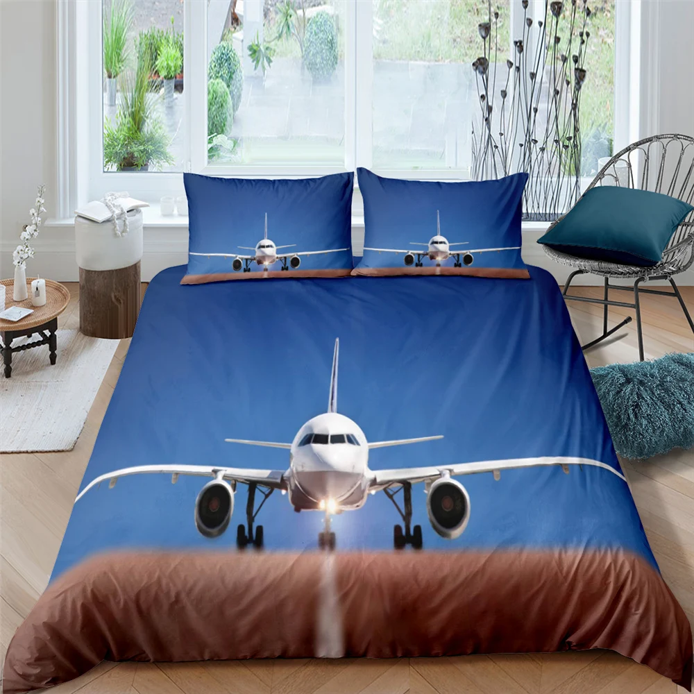 

New Running Plane Bedding Set Modern Soft Lightweight Microfiber 2/3Pcs Duvet Cover with Pillowcase Full Single Double Size