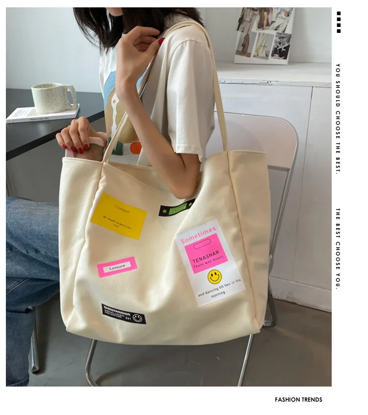 

Solid color canvas bag 2021 new INS women's bag with large capacity simple fashion one-shoulder artistic slant span bag