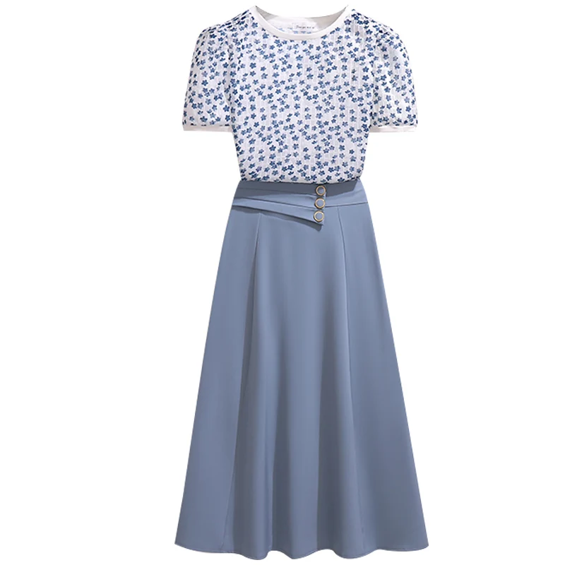 

Женский комплект из двух предметов, шифоновый комплект из двух предметов с круглым вырезом, кружевными пуговицами и цветочной вышивкой, жен...