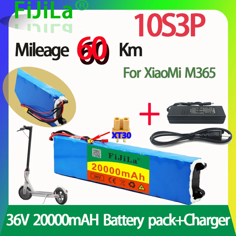 

36V 20Ah 18650 lithium battery pack 10S3P 20000mAh 250W-500W Same port 42V Electric Scooter M365 ebike Power Battery with BMS